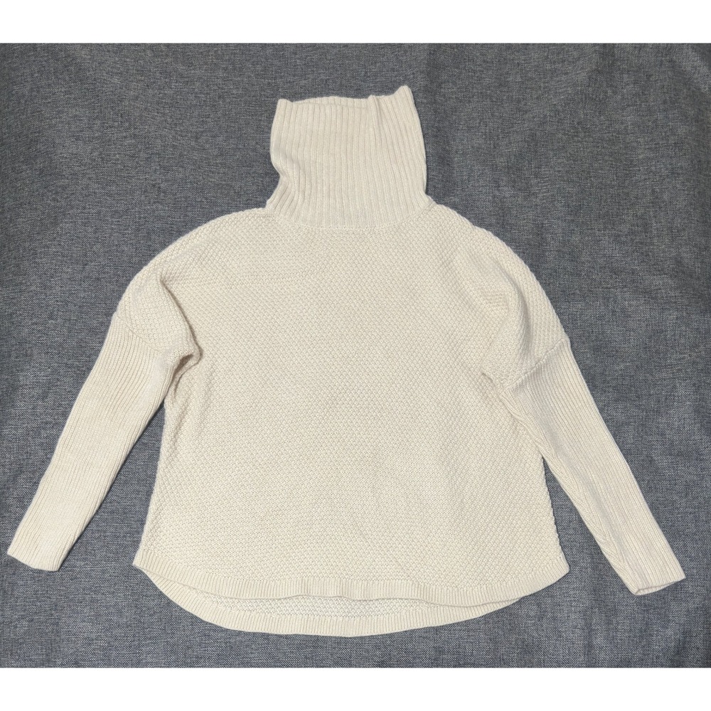 MEROKEETY Womens XL Sweater Turtleneck Waffle Knit Oversized Cream